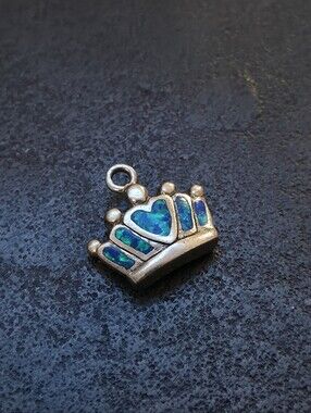 Vintage Opal Inlay Crown Charm Pendant- Circa: Late 1990s–Early 2000s